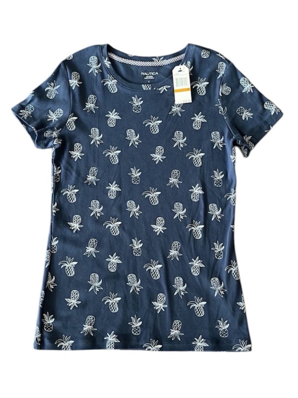 NWT Nautica Pineapple Print 100% Cotton Tee Navy Small MSRP $39.50 🍍